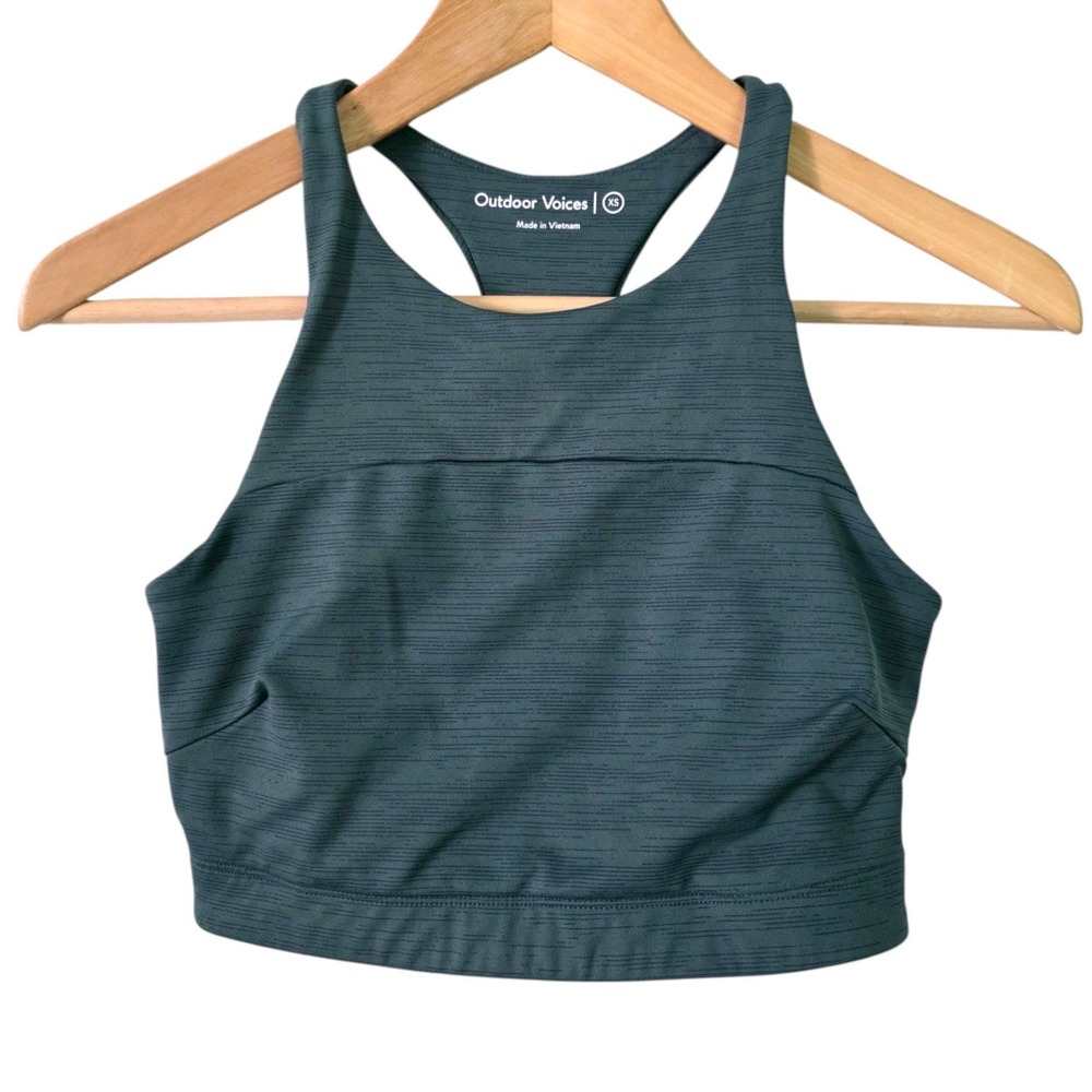 Outdoor Voices Move Free Crop Top XS Green Longline High Neck Sports Bra